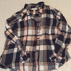 Pink and navy plaid button down